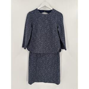 Akris Punto Skirt Set Womens 6 Blue White Knit Cotton Blend Speckled Career